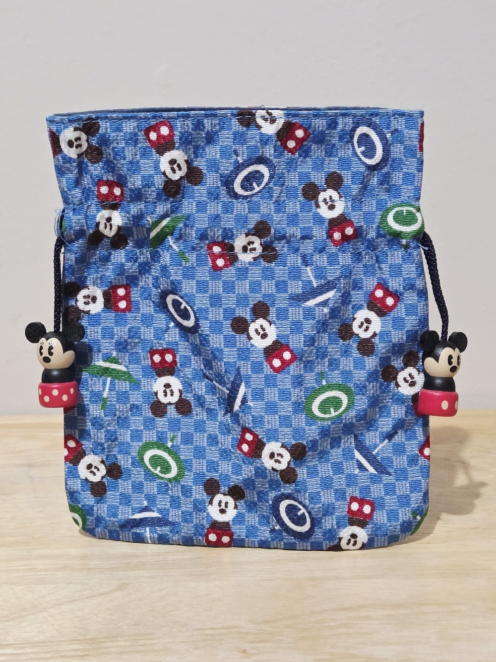 *3 for $30* Vintage Tokyo Disney Woven Mickey Mouse Drawstring Small Pouch
